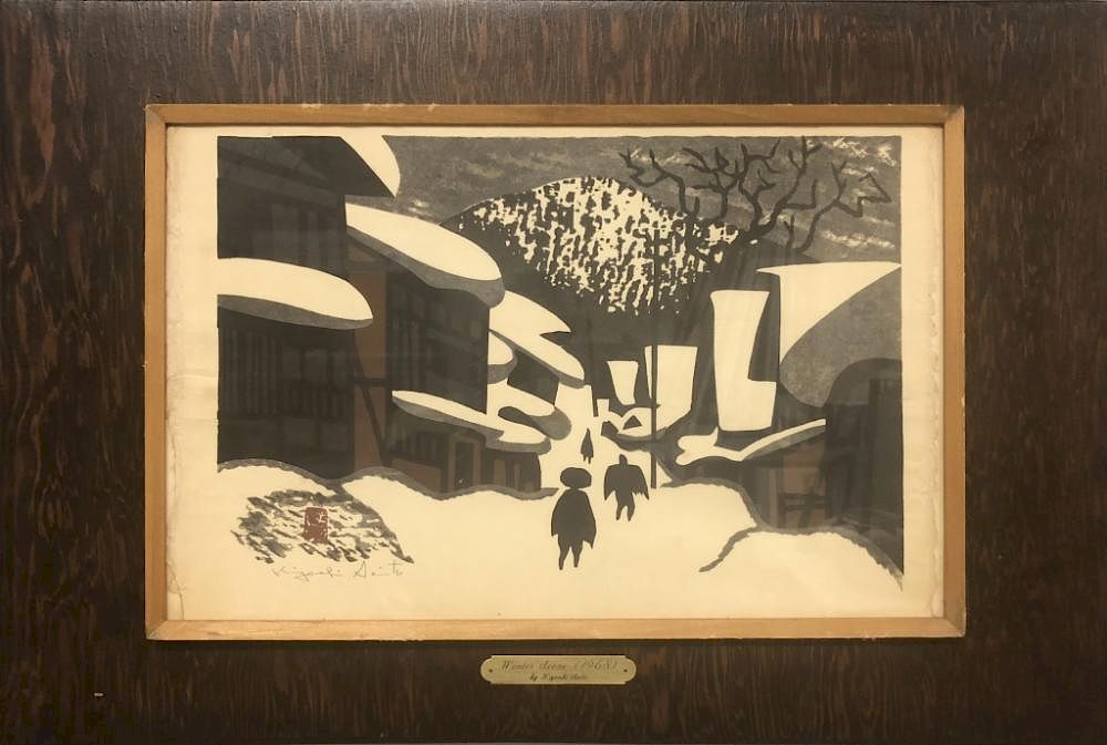 Appraisal: Kiyoshi Saito Signed Wood Block Winter Scene Kiyoshi Saito Japan