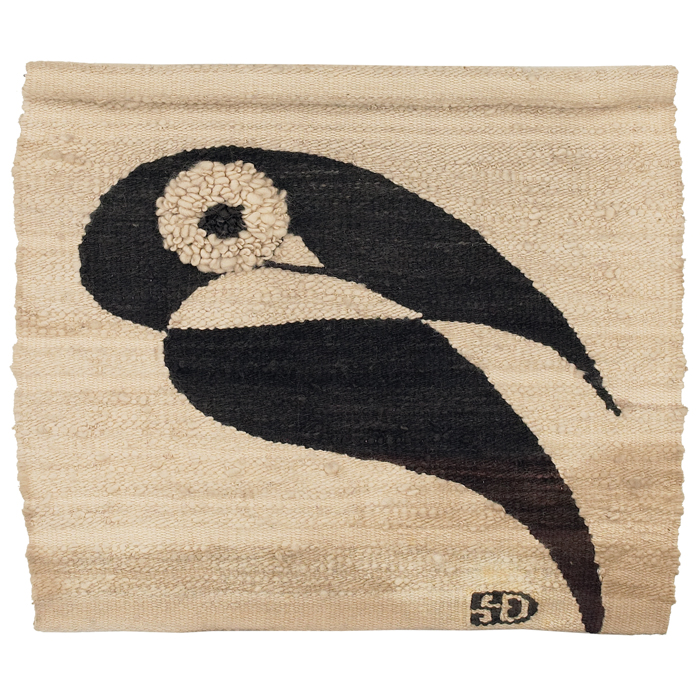 Appraisal: Midcentury tapestry hand-loomed natural wood with stylized black bird woven