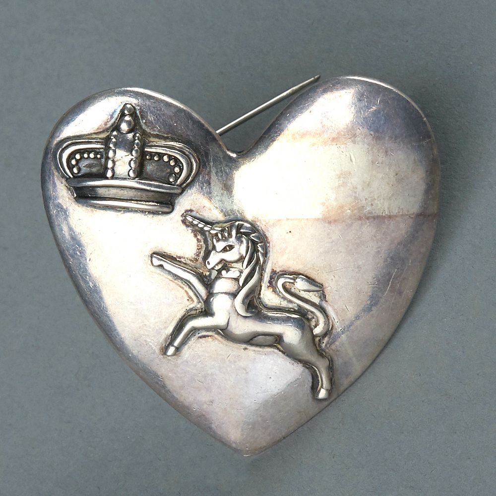 Appraisal: Los Castillo Taxco Heart w Crown Unicorn Brooch Los Castillo