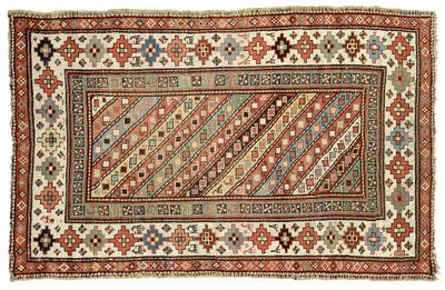 Appraisal: Caucasian rug central panel with diagonal bands of hook designs