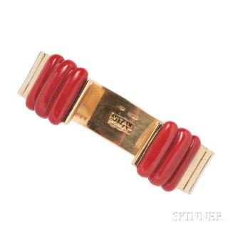 Appraisal: kt Gold and Coral Cuff Bracelet Vitali Rome with carved