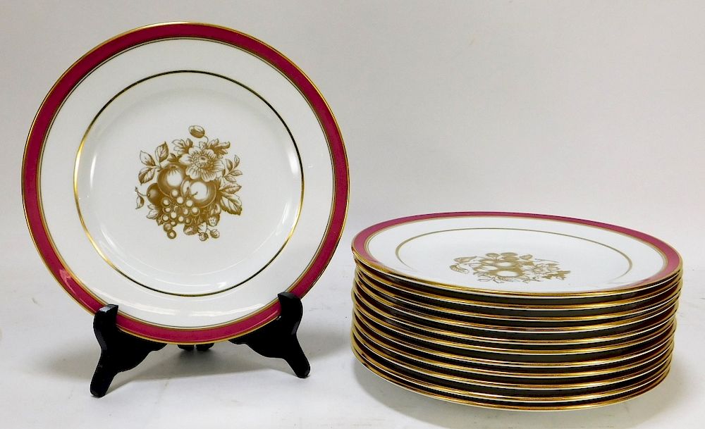 Appraisal: Spode Tiffany Co Raspberry Border Gilt Plates England th Century