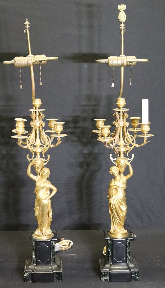 Appraisal: Pair Of Antique Gilt Bronze Figural Candelabra Nice original gilding