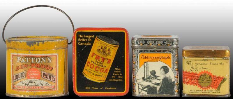 Appraisal: Lot of Miscellaneous Tins Description Includes Fryes Cocoa Patents Liquid