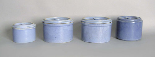 Appraisal: Four blue stoneware covered crocks