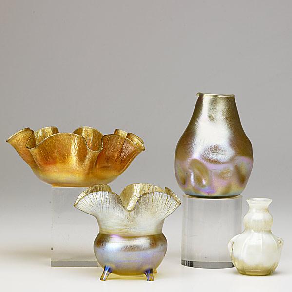 Appraisal: TIFFANY STUDIOSFour Favrile glass small items incl an opalescent miniatureEach