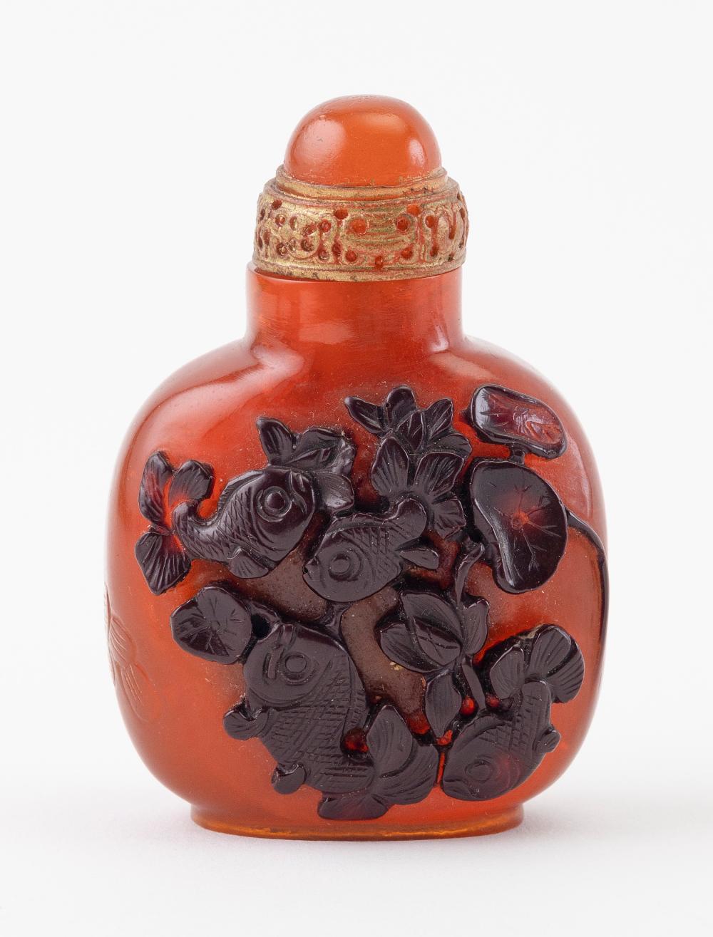 Appraisal: CHINESE AMBER SNUFF BOTTLE LATE TH EARLY TH CENTURY HEIGHT