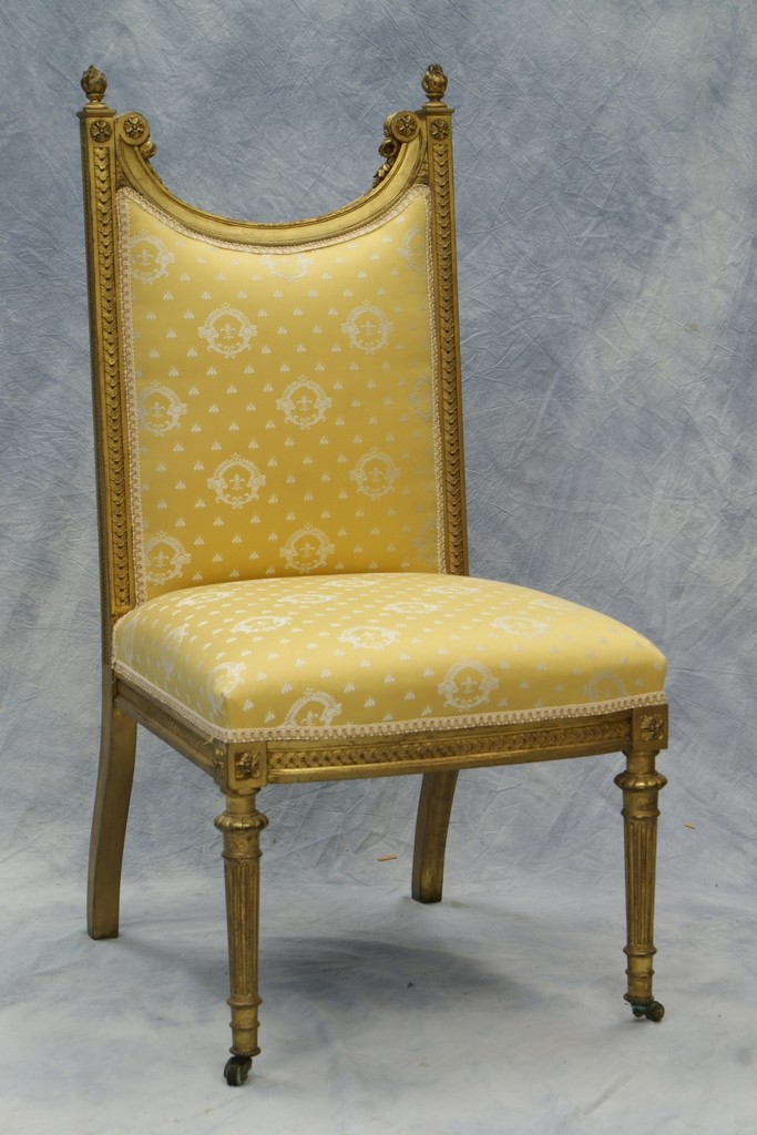 Appraisal: Gilt Louis XVI style side chair gold and ivory upholstery