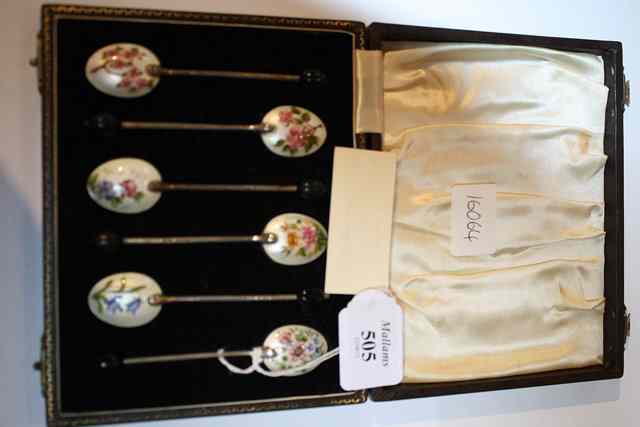 Appraisal: A SET OF SIX SILVER AND ENAMEL COFFEE SPOONS with