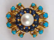 Appraisal: A French hallmarked carat gold turquoise sapphire and cultured pearl