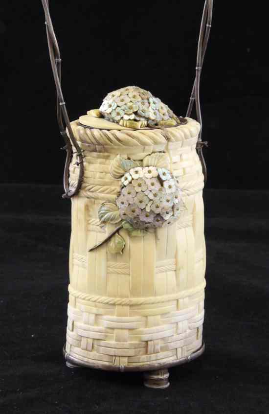 Appraisal: A Japanese shibayama style ivory and white metal basket and