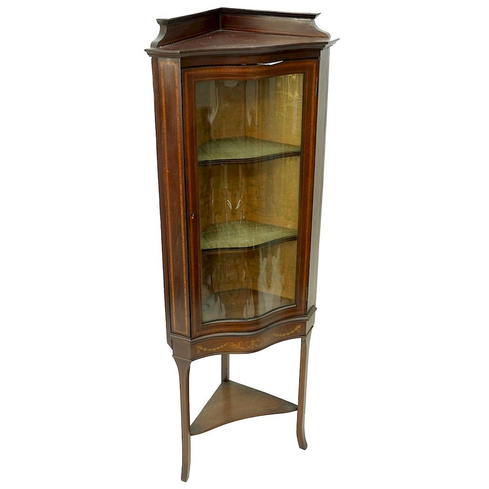 Appraisal: Sheraton Style Cabinet Mid th Century Sheraton Style Inlaid Corner