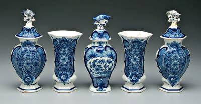 Appraisal: Five piece Delft garniture blue and white tin glazed earthenware