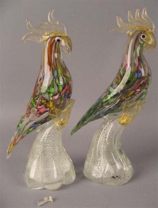 Appraisal: Pair Murano-style Parrots Unsigned One has two broken pieces attached