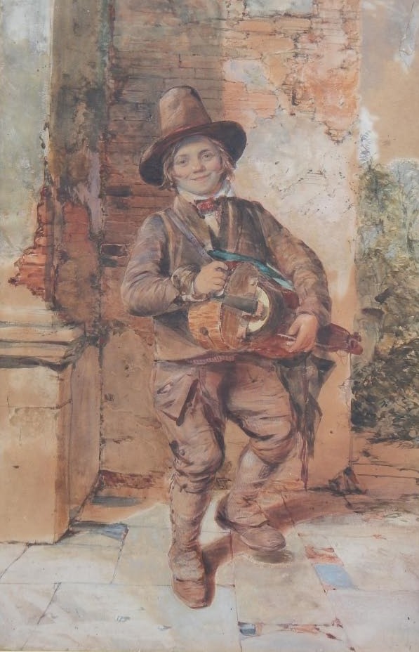 Appraisal: thC Continental School Young street musician watercolour cm x cm