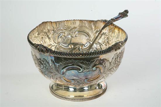 Appraisal: SILVER PLATED PUNCH BOWL AND LADLE Large footed bowl with