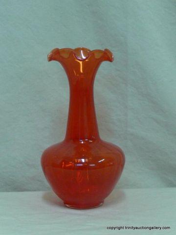 Appraisal: 's Orange Blown Art Glass Flower Vase - with crimped