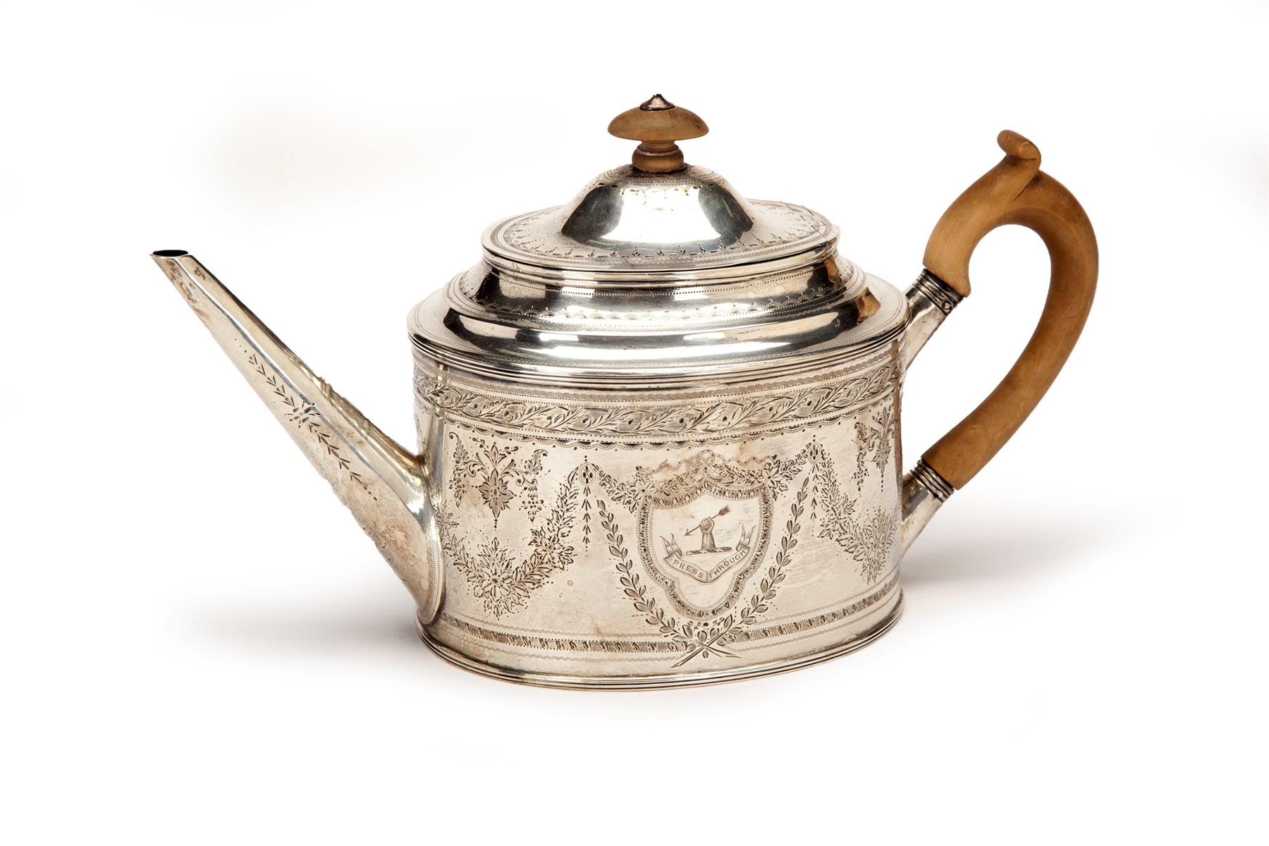 Appraisal: ENGLISH SILVER TEAPOT London hallmarks with RH maker's mark Chased