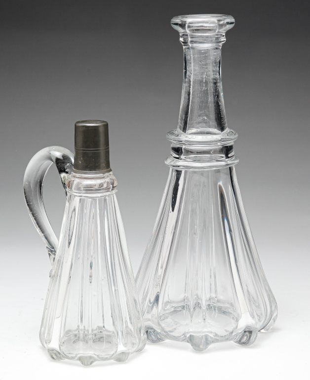 Appraisal: PITTSBURGH PILLAR-BLOWN SYRUP AND BAR BOTTLE Mid th century Conical-shaped