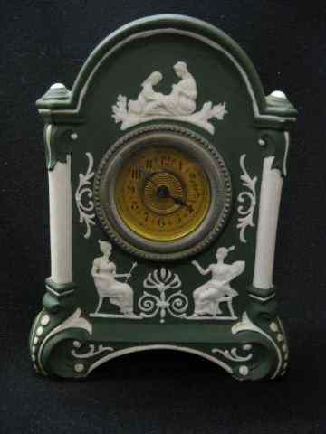 Appraisal: German Jasperware Desk Clock maiden decor green '' x ''