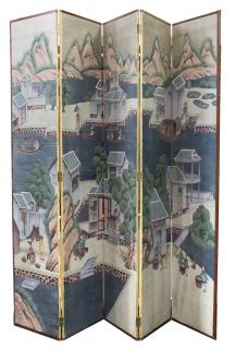 Appraisal: Chinese Paper on Panel Folding Screen Chinese five-fold paper on