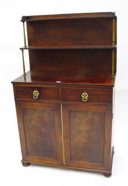 Appraisal: Regency mahogany chiffonier fitted two graduated shelves supported by brass