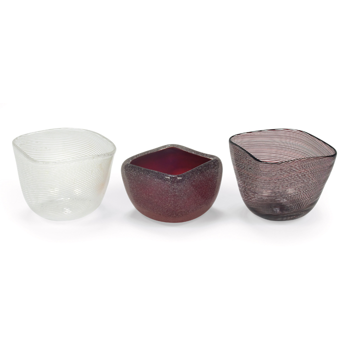 Appraisal: Venini latticino salt and pepper bowls with a venini salt