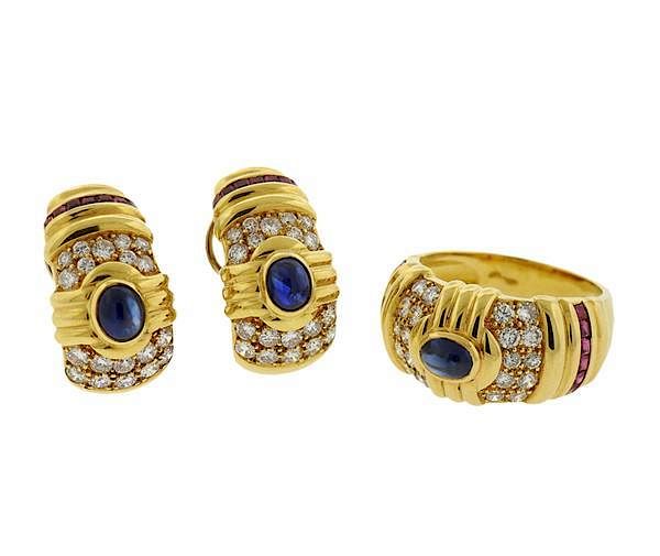 Appraisal: K Gold Diamond Ruby Sapphire Earrings Ring Set METAL K