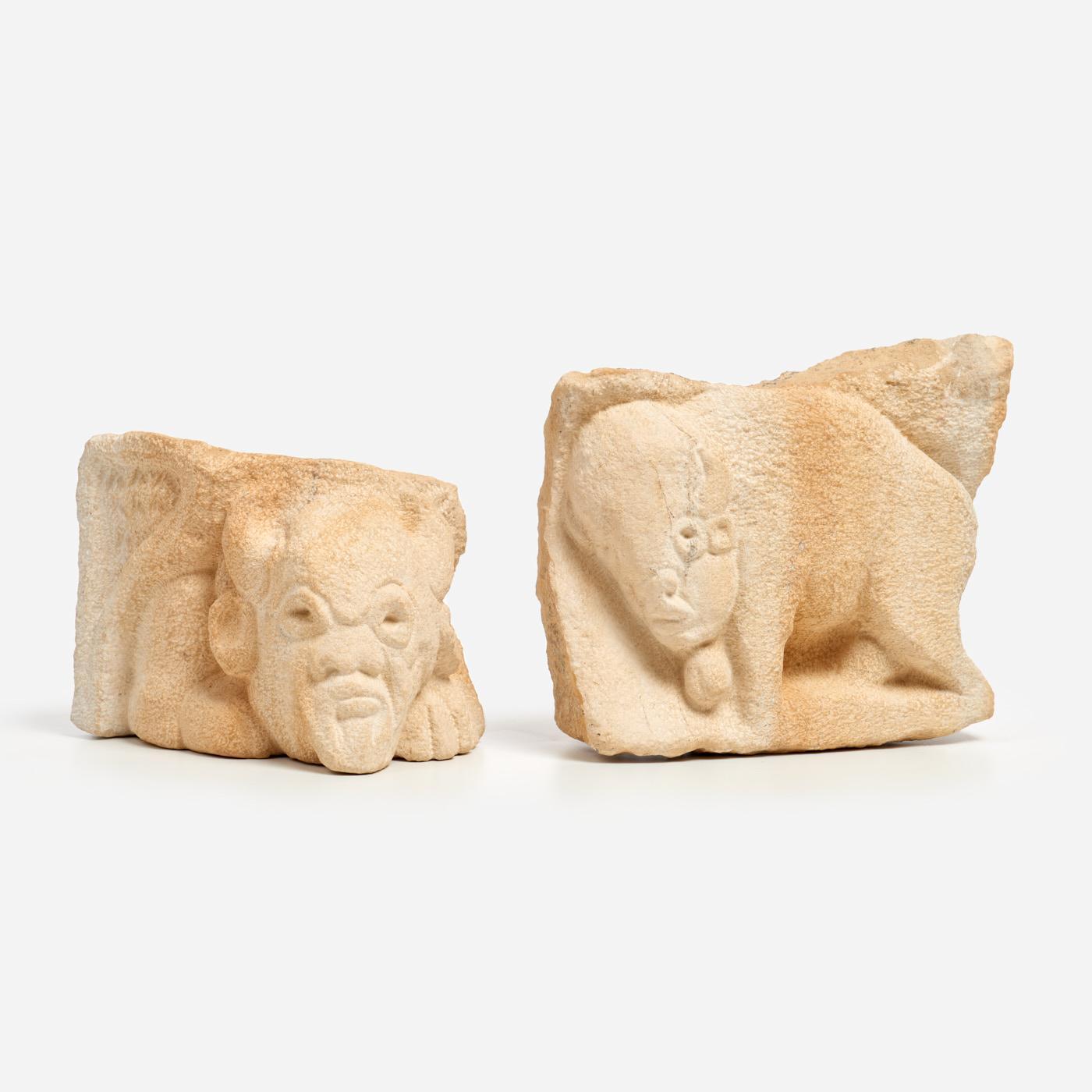 Appraisal: GARY CHRISTIE PAIR OF LIMESTONE BUFFALO CARVINGS Gary Christie Kansas