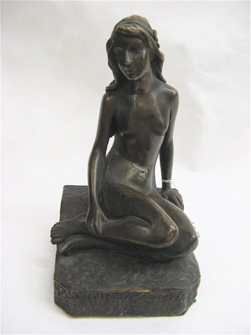 Appraisal: KATHODIAN BRONZE WORKS SCULPTURE c 's seated nude marked with