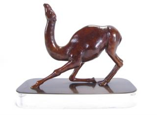 Appraisal: Description Loet Vanderveen bronze sculpture Kneeling Camel mounted on bronze