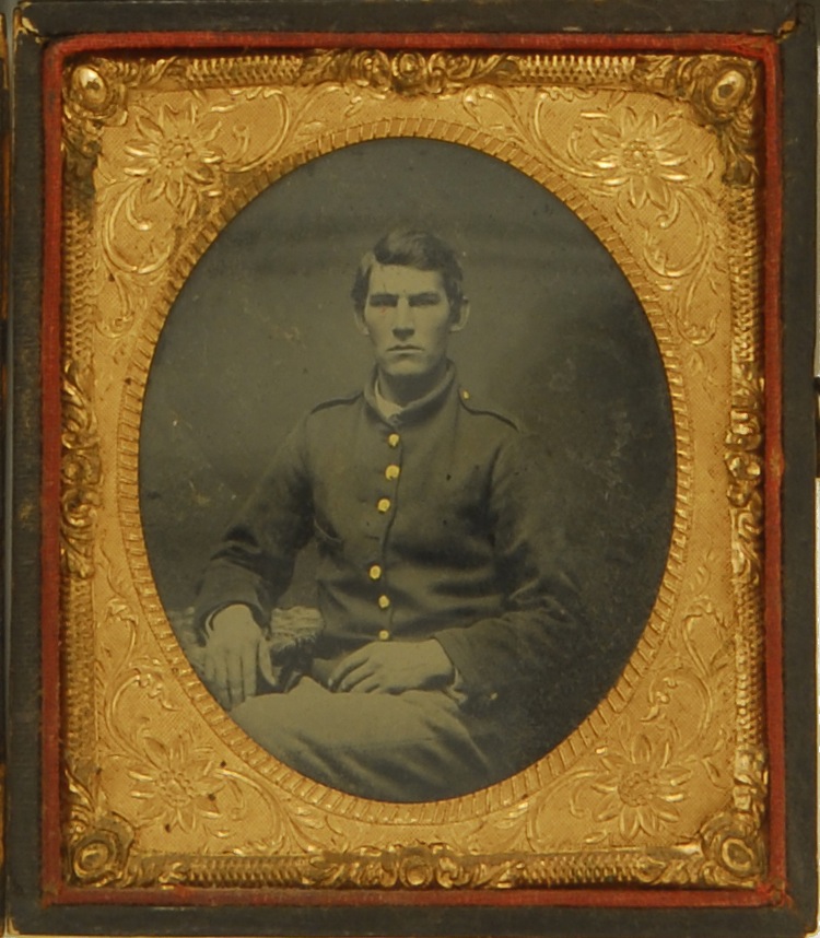 Appraisal: CASED DAGUERREOTYPE DEPICTING A SEATED CIVIL WAR CADET Civil War