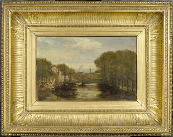 Appraisal: PALVADEAU FLORIMOND Noirmoutier - Nantes A river landscape with boats