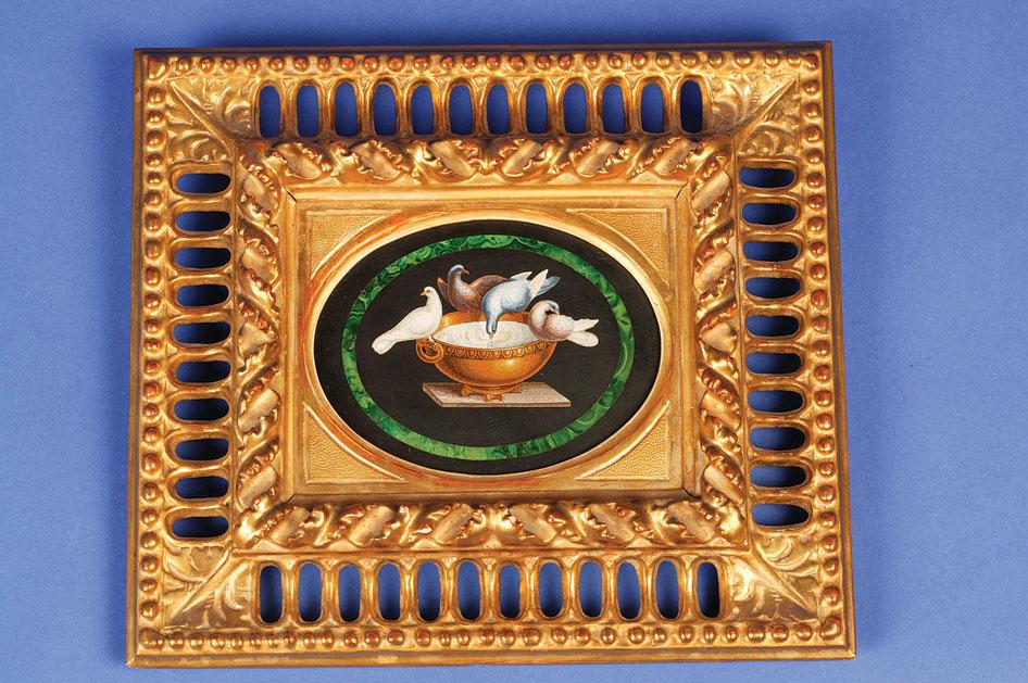 Appraisal: A GRAND TOUR OVAL PIETRE DURA PANEL of Pliny's doves