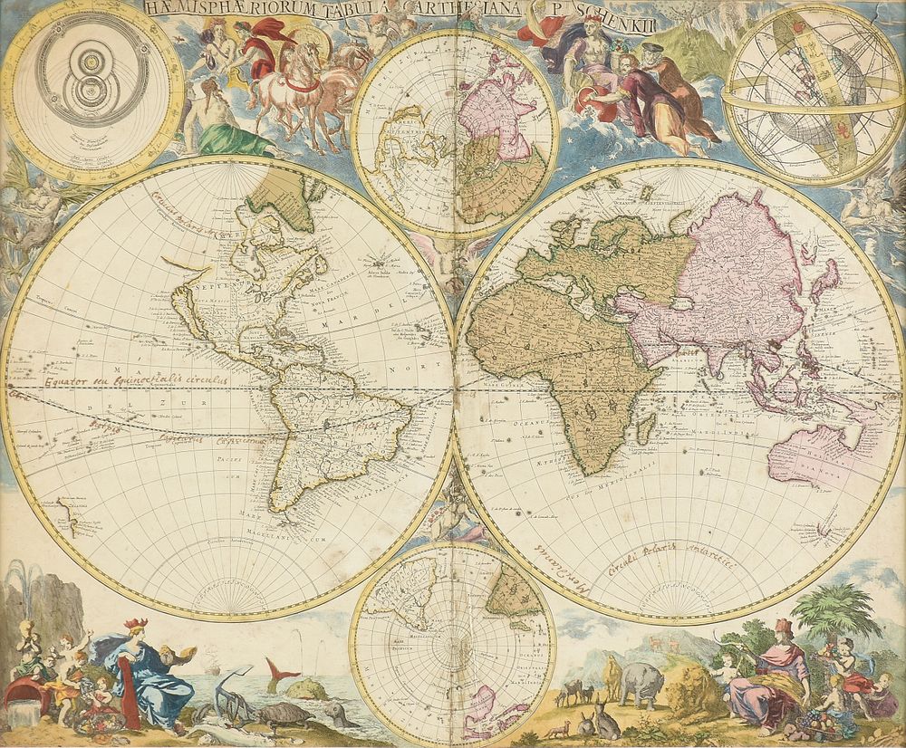 Appraisal: A BAROQUE WORLD MAP OF THE HEMISPHERES Hemisph riorum Tabula