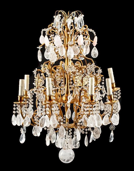 Appraisal: A French Gilt Bronze and Rock Crystal Eight-Light Chandelier Height