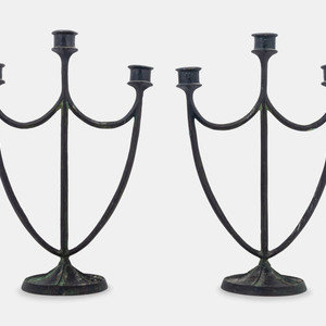 Appraisal: E T Hurley American - Pair of Candlesticks bronze impressed