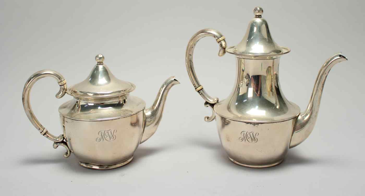 Appraisal: STERLING SILVER TEA AND COFFEEPOT BY SHREVE CO OF SAN