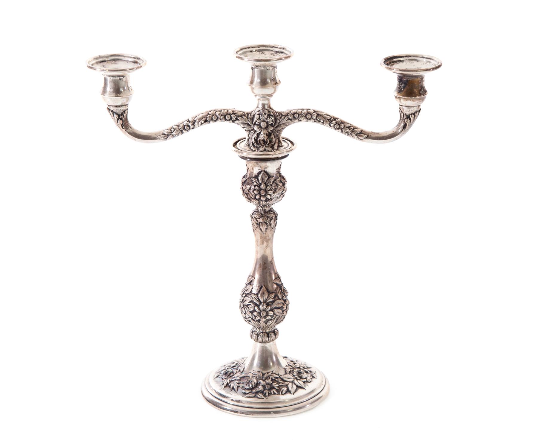 Appraisal: S KIRK SONS REPOUSSE THREE-BRANCH CANDELABRA American nd half- th