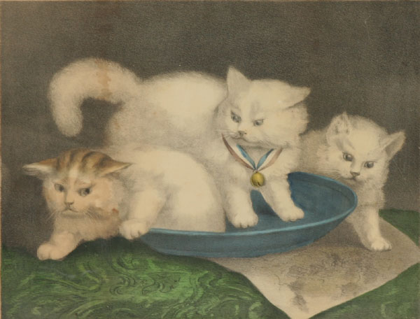 Appraisal: Currier Ives The Three White Kittens hand colored lithograph x