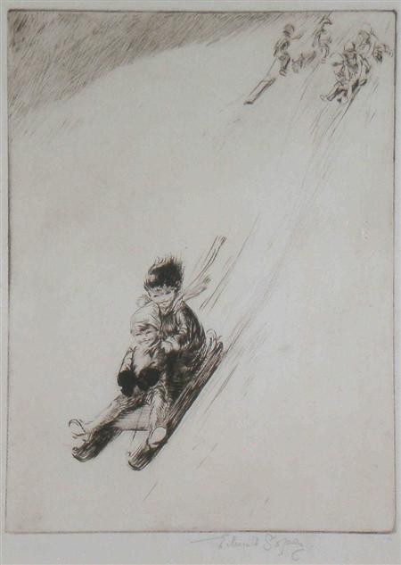 Appraisal: EILEEN ALICE SOPER BRITISH - TOBOGGANING Etching signed cm x