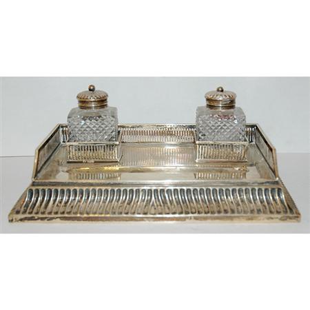 Appraisal: Victorian Silver and Glass Double Inkstand Estimate -