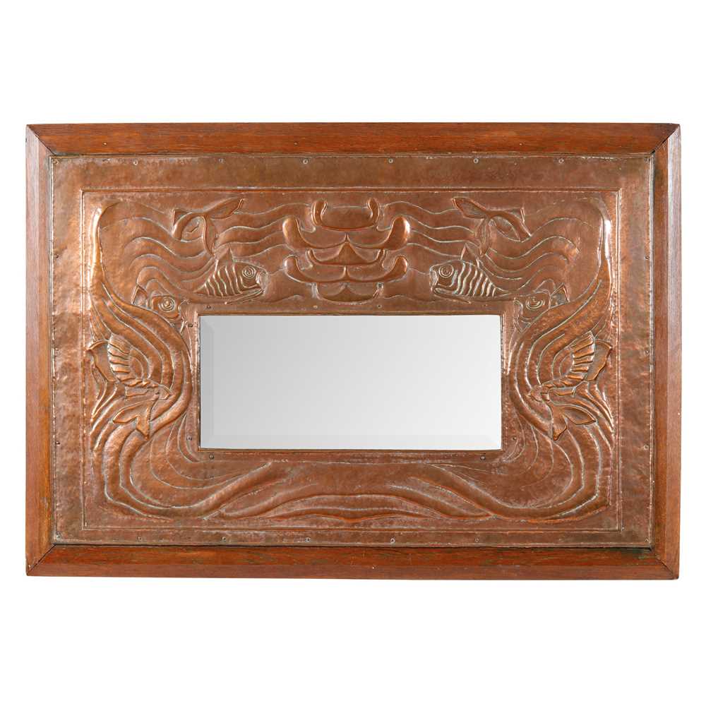 Appraisal: NEWLYN SCHOOL ARTS CRAFTS WALL MIRROR CIRCA copper with repouss