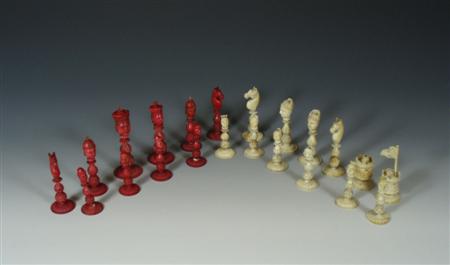 Appraisal: A th century Macao stained part chess set depicting carved