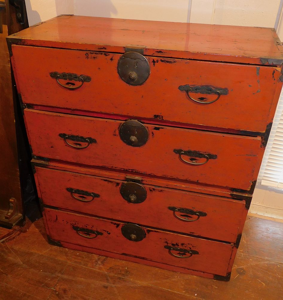 Appraisal: CHINESE TANSU CHEST Antique Chinese section stacking Tansu chest in