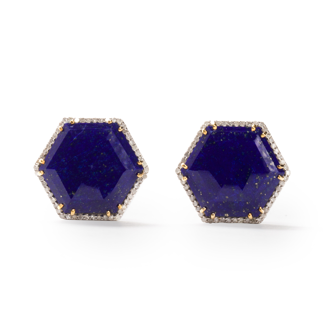 Appraisal: A PAIR OF LAPIS LAZULI AND DIAMOND CUFFLINKS A pair