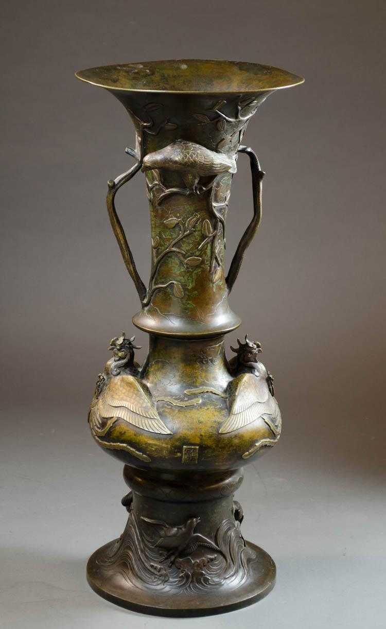 Appraisal: PATINATED BRONZE FLOOR VASE Japanese export Meiji era c -