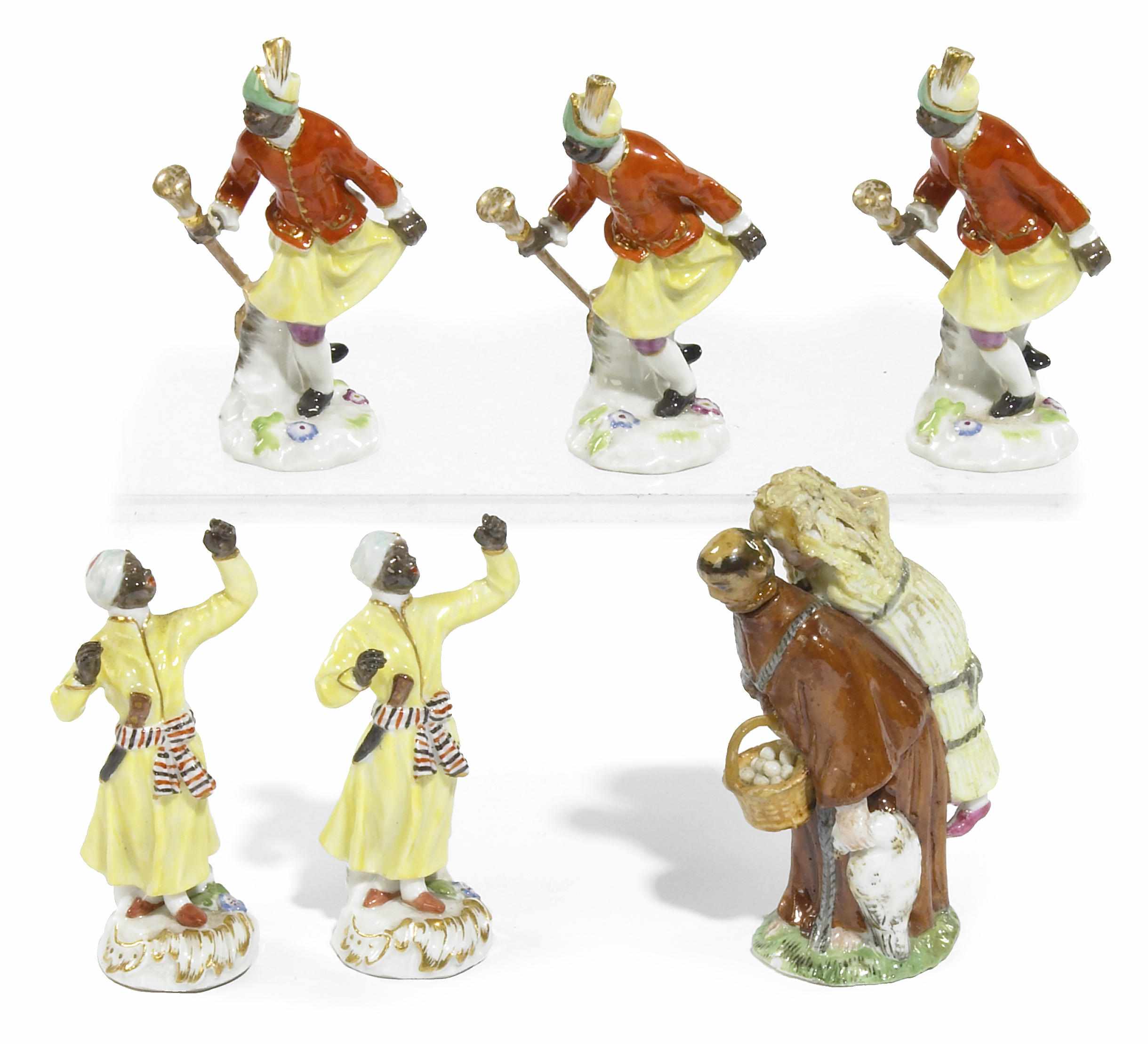 Appraisal: A set of five Meissen porcelain miniature figures of blackamoors