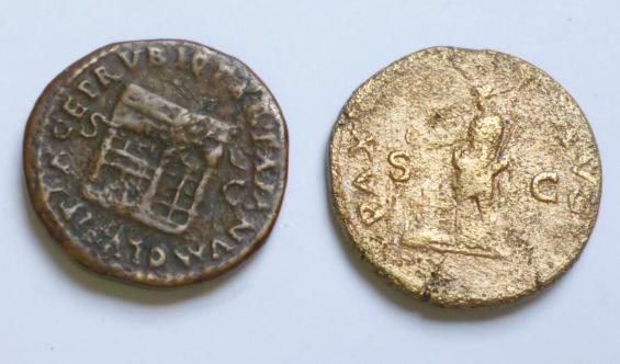 Appraisal: TWO DUPONDII OF NERO Pax reverse and Twin Janus reverse