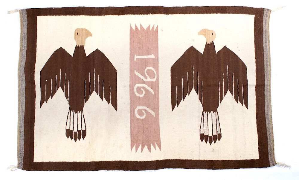 Appraisal: Navajo Pictorial Twin Bald Eagle Rug For your bidding pleasure